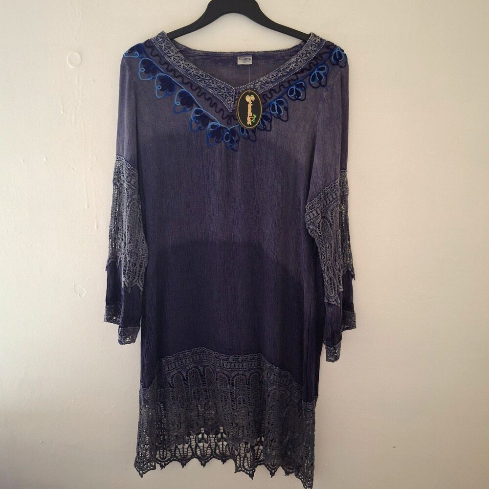 SHORELINE Blue Ombre Embroidered Cover Up Women's Shift Swing Beach Dress 3X NWT
